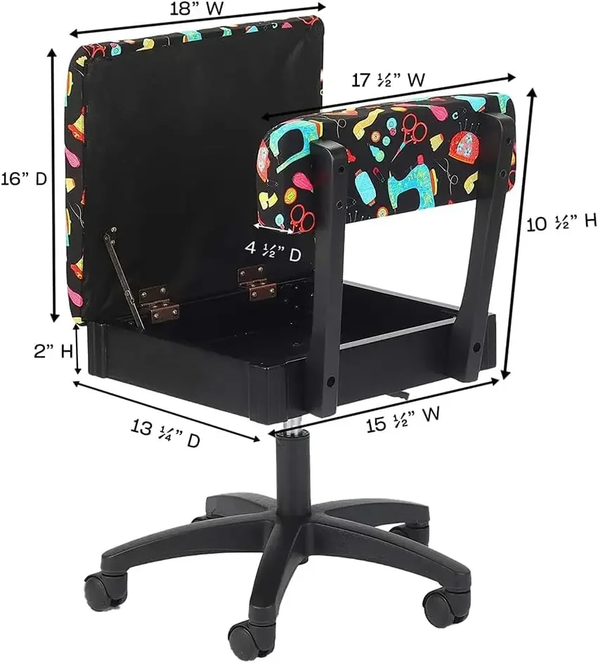 home.home.Adjustable Height Hydraulic Sewing and Craft Chair with Under Seat Storage and Printed Fabric, Sewing Notions Print