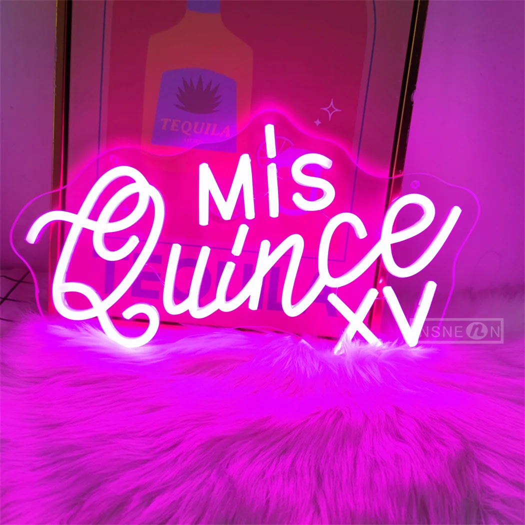 

Светодиодная неоновая вывеска Mis Quince XV с регулируемой яркостью, настенный декор, идеально подходит для дня рождения, спальни, домашнего бара, ночник