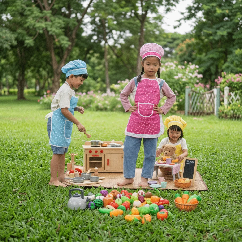 Pretend Baking Set Chef Hat Kids Baking Apron Set Baking Apron Funny Chef Role Play Toy Polyester Kitchen Play Set Baking