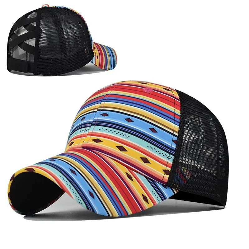 

Colorful Diamond Cross Hat For Women Protection Sun Hat Ponytail Baseball Cap