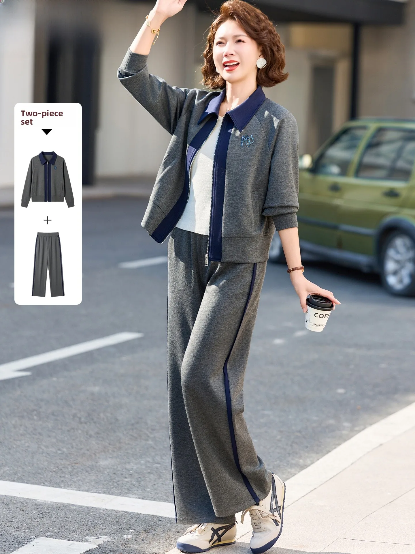 

Stylish Mom Spring Sportswear Set 2026 New Mid-Aged Women Casual Hoodie Outerwear Two-Piece Set Warm Polyester Fiber Long Pants