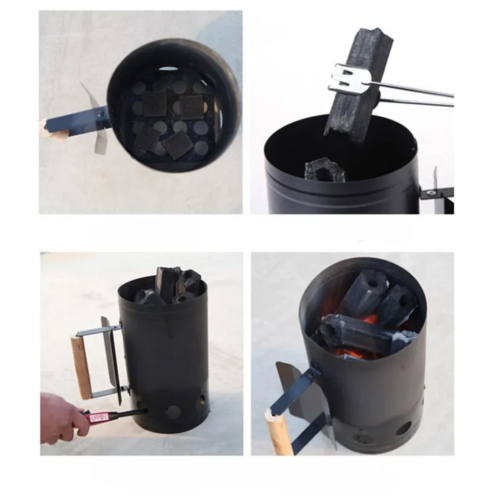 Can Canister for Grilling Camping Charcoal Barrel Carbon Stove Charcoal Lighter Chimney Quick Fire Briquette Starters