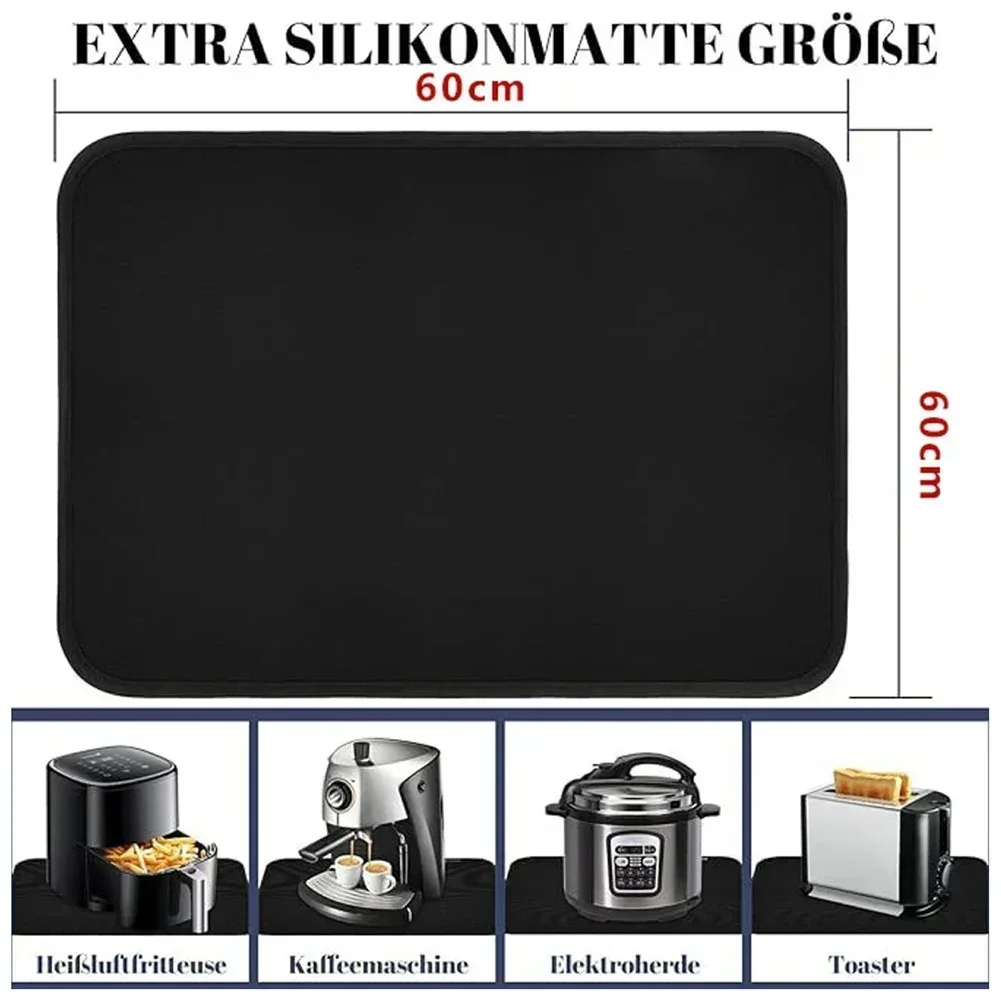 

Heat Resistant Mat for Air Fryer and Appliances Countertop Shielding Silicone Coated Fiberglass 60 Centimeter Square Black Color