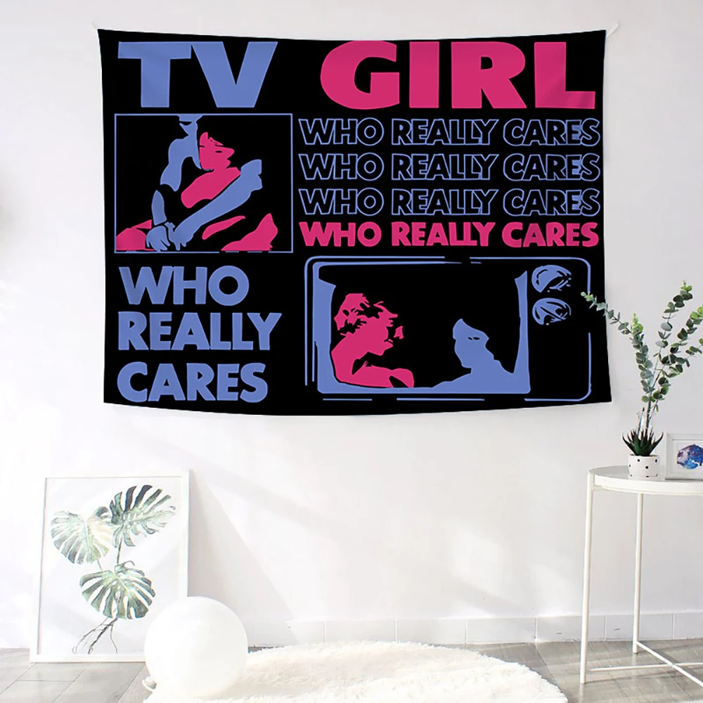 1pc Retro TV Girl "Who Really Cares" Tapestry, Indie Pop Band Aesthetic Wall Hanging, Cool Music Decor for Teens Bedroom & Dorm - view 6