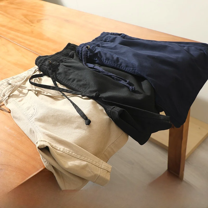 

Pookytage Men's Casual Cotton orts Breathable Elastic Waist Outdoor Leisure Five-Point Summer Vintage Waed Straight Leg S...