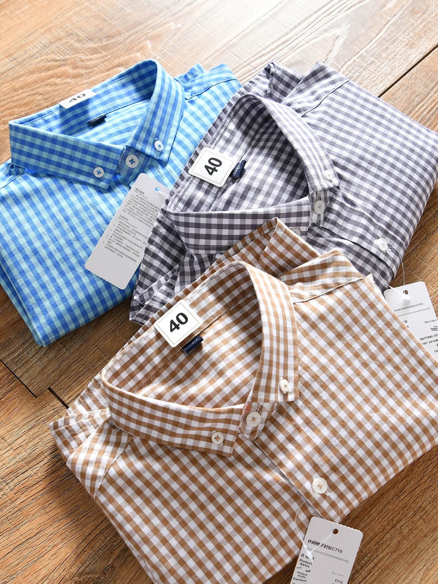 Men's Casual Cotton Shirt Breathable Long Sleeve Standard Fit Button up Checkered Pattern All-Match Autumn Wear