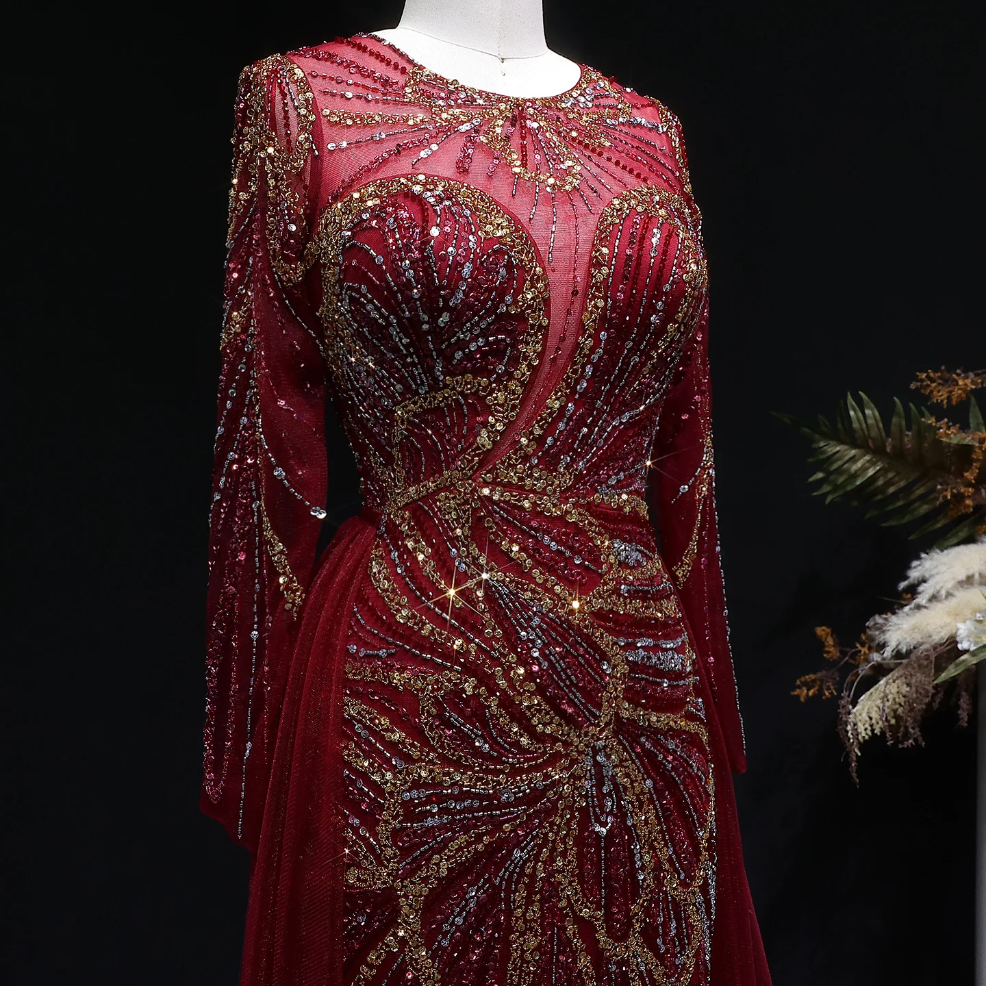 Sharon Said Dubai Luxuriöses Flieder-Abendkleid mit hohem Seitenschlitz, Weinrot, Grün, Damen-Abendkleider SS160, individuell anpassbar – Detail 18