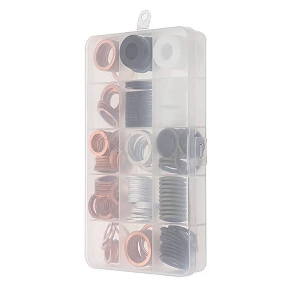 

190pcs/Box Copper Washer Gasket O Ring Nylon Washers Flat Ring Seal Assortment Kit Black White Gasket Ring Set