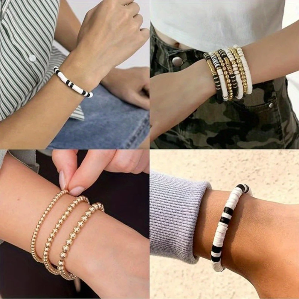 مجموعة حبات الطين لصنع الأساور ، حبات حجرية مسطحة ، مجوهرات ذاتية الصنع ، هدايا لها ، 24 لونًا