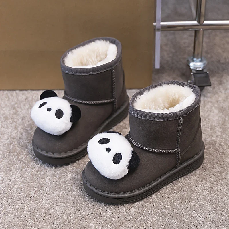 

2025 Kids Snow Boots Winter Fashion Non-slip Children's Boots Skiing Solid Panda Pattern Warm Soft Thick Bottom Children's Shoes