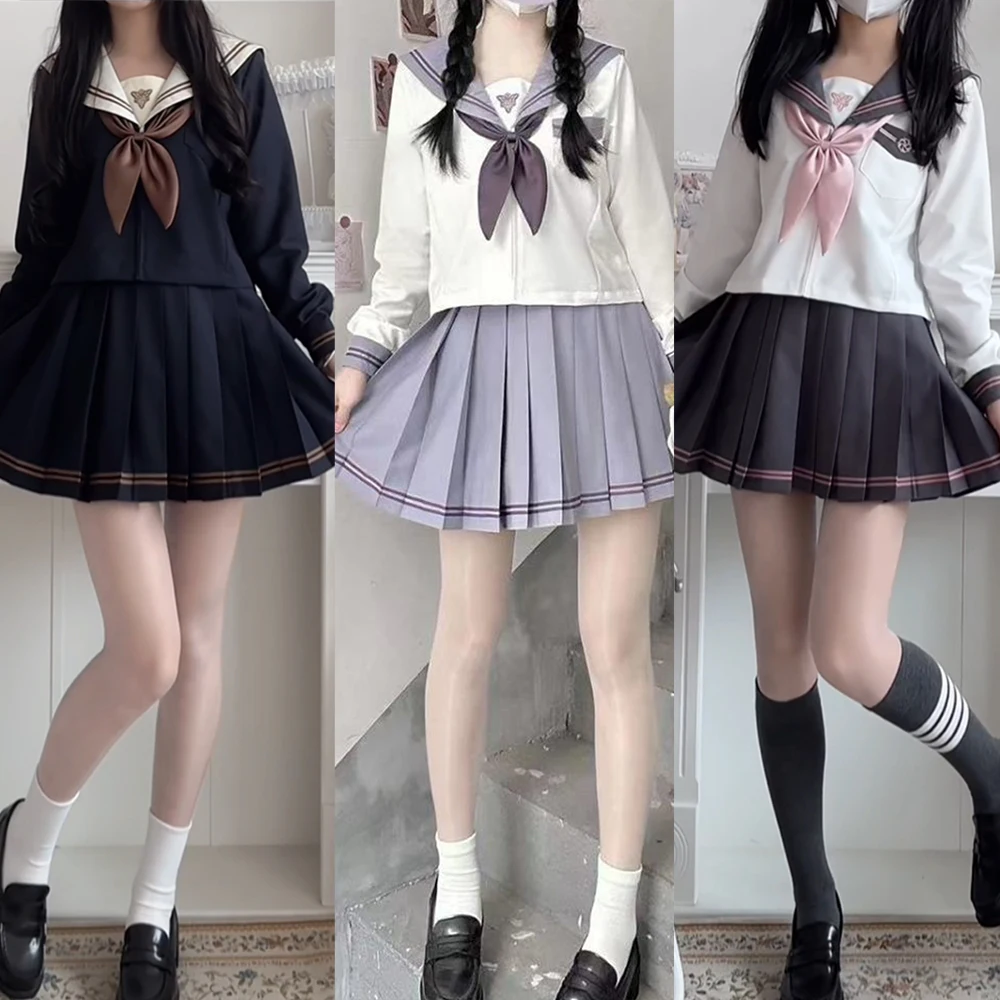 Uniforme escolar japonês para mulheres, menina Jk ternos de marinheiro, saia plissada sexy, trajes de graduação Fuku Anime Cos, 3 conjuntos populares, novo