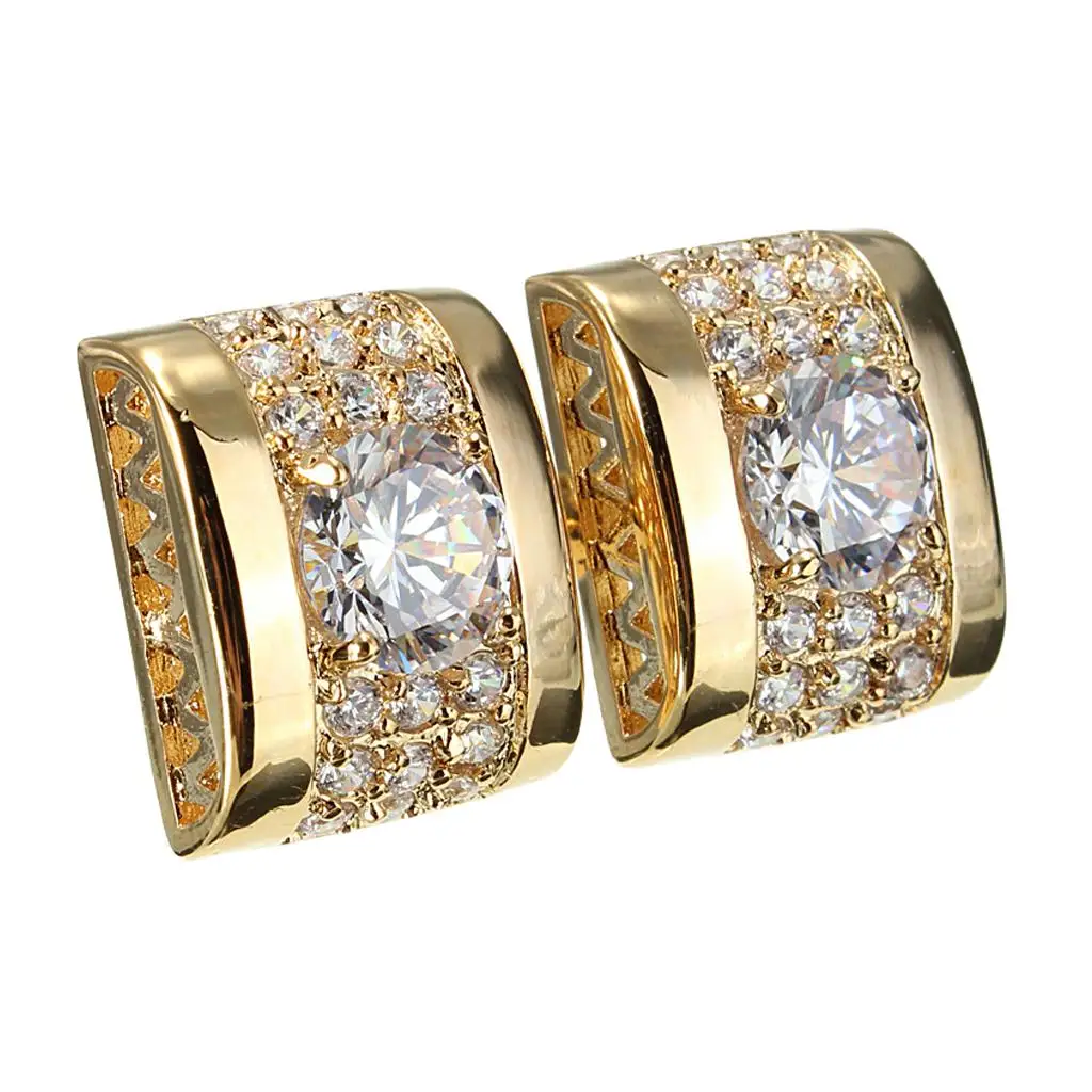 Unique Rectangle Mens Cufflinks Brass Crystal Cufflink Studs Luxury Shirt Accessories for Wedding Party and Mens Gifts