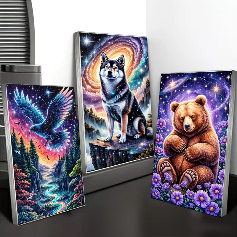 5D DIY 3Pcs Frameless Diamond Painting Eagle Wolf Lion Forest Animals Art Full Square Round Triptych Handmade Diamond Embroidery
