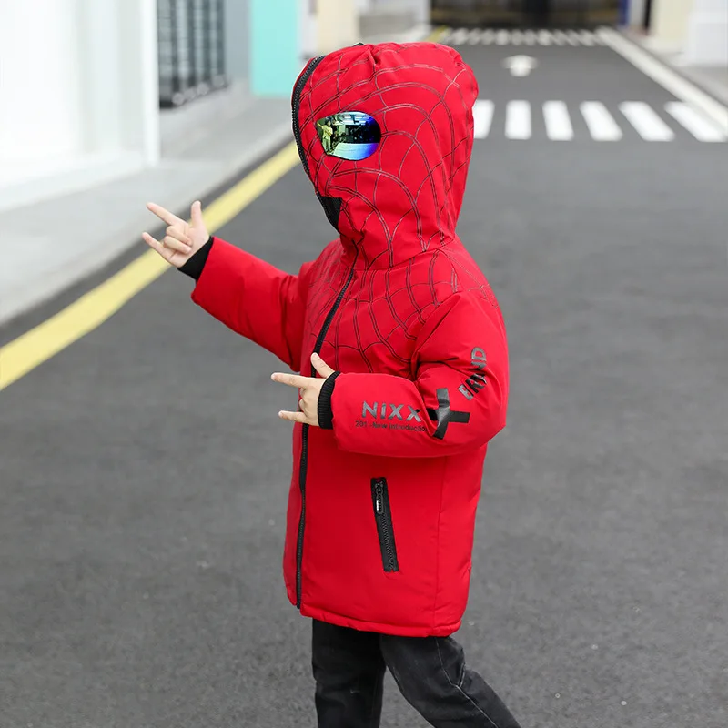 2024 Winter Boys Down Jackets Coats Clothes Teenage Spiderman Fashion Thicken Warm Snow Coat Children Hooded Long Parka Jacket