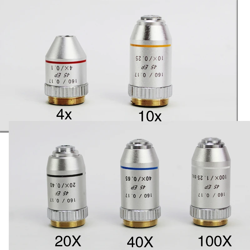 Semi Plan Achromatic Objective Lens 4X 10X 20X 40X 60X 100X 160/0.17 Biological Microscope EP Objectives