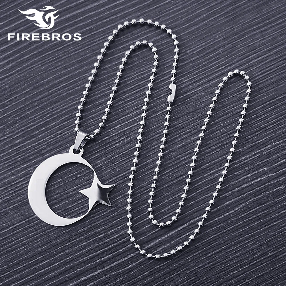 FIREBROS 2025 New Stainless Steel Crescent Moon Star Necklace Men Women Islamic Muslim Amulet Pendant Turkish Religious Jewelry