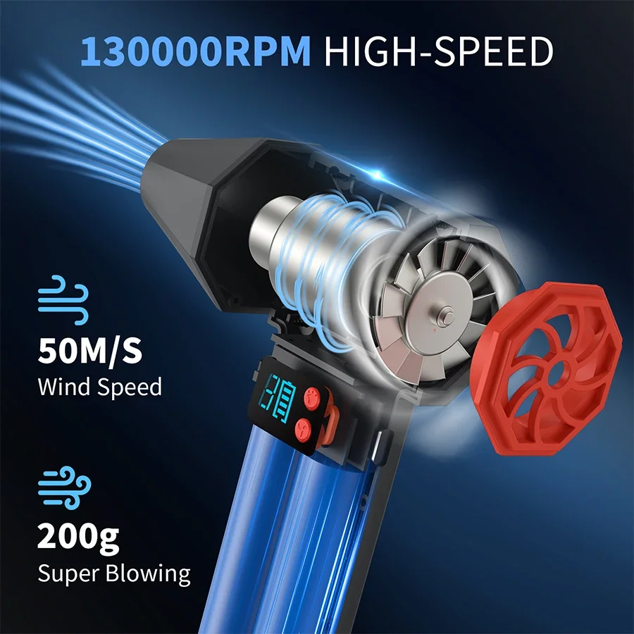 Hot sell 130000PM Air Blower Turbo Jet Fan Electric Power Display Handheld Mini Dust Cleaner High Speed Duster Gun Cleaning Tool