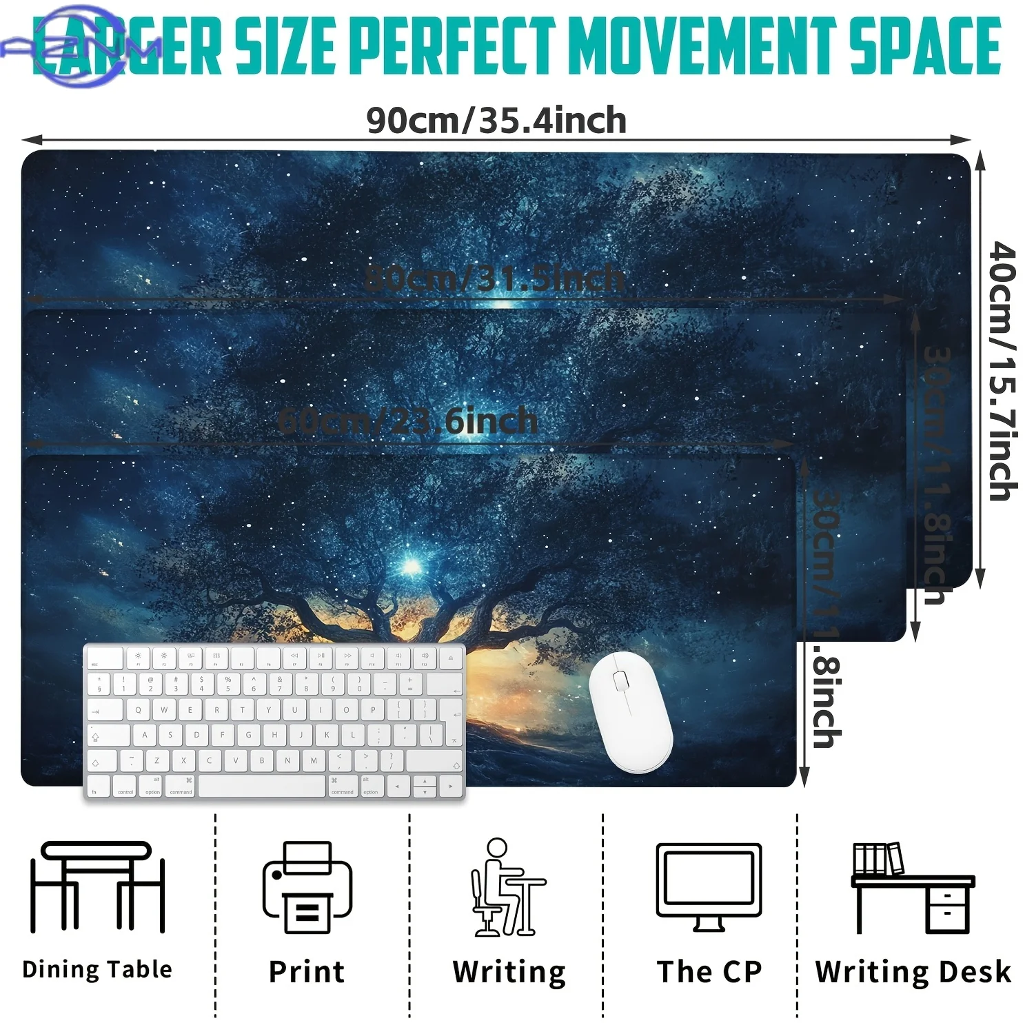 Large Celestial Starburst Ancient Tree Desk Mat - Non-Slip Rubber Gaming Mouse Pad & Office Keyboard Pad, Perfect Gift for Teens