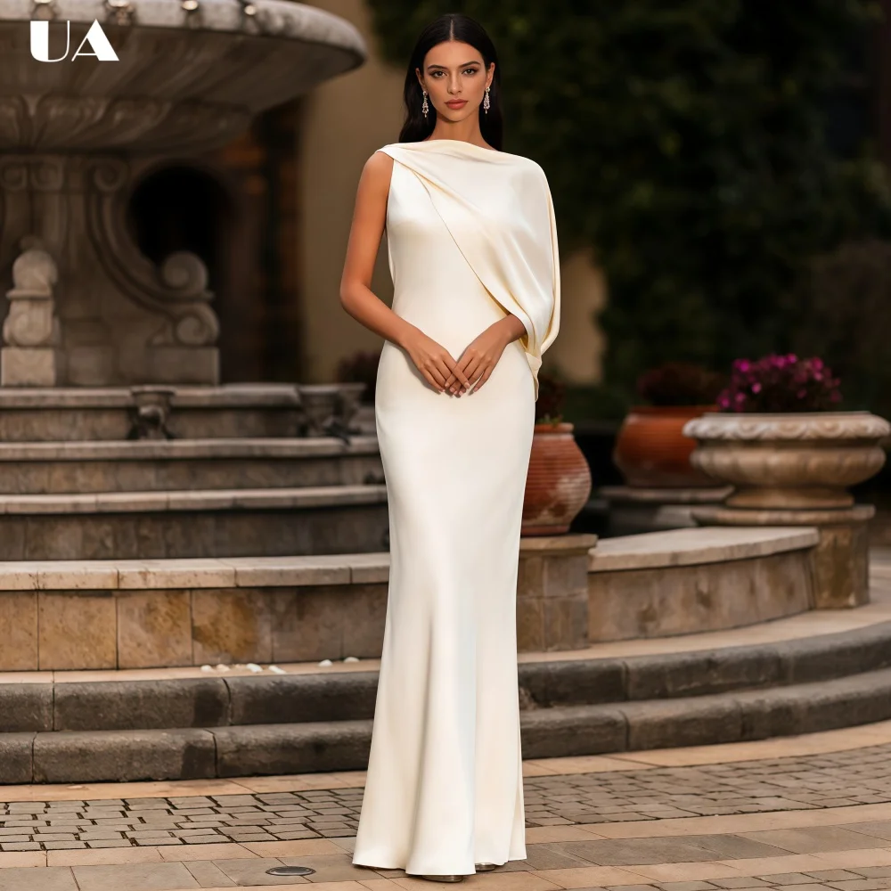 

ULBYANRY Customized Solid Straight Scoop Neck Prom Dress, Elegant Satin One-shoulder Evening Dress, Sexy Backless Party Dress