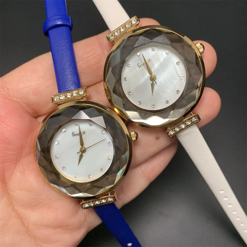 

Wholesale 1Lot=4PCS Clearance Facet Crystals Women Shell Watches Thin Leather Strap Wrist watch Quartz Waterproof Watch Korean