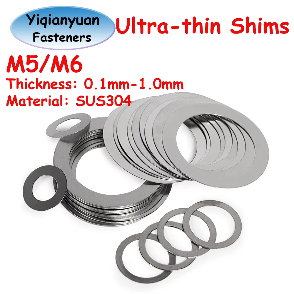 Yiqianyuan M5 M6 DIN988 SUS304 Stainless Steel Adjusting Shim Washers Ultra-thin Plain Washer Flat Gaskets