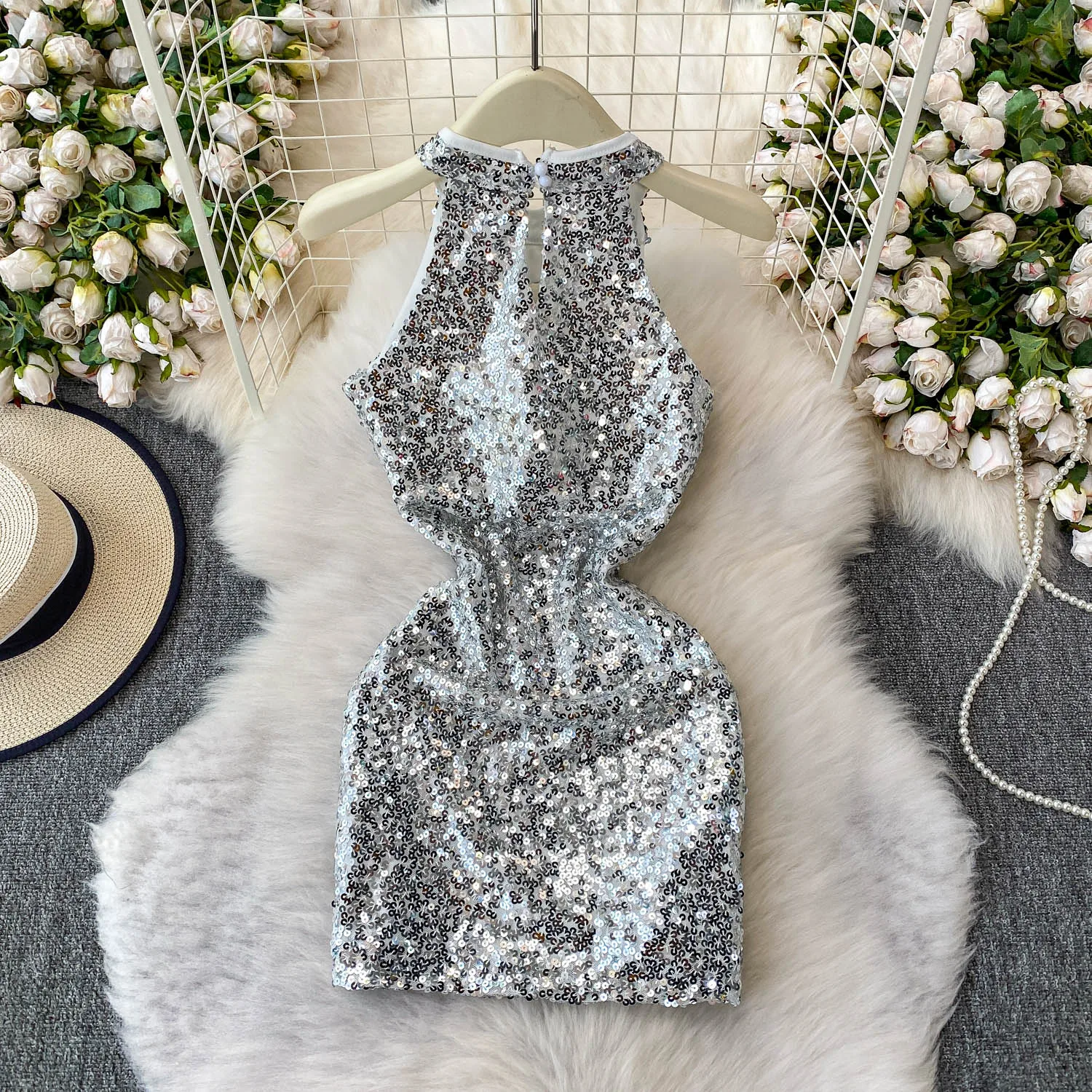 Chic vintage sequin hollow out Elegant Fairy korean fashion women clothing ceremony dresses mini dress