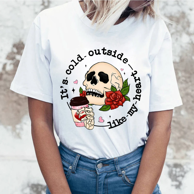 

(High Quality T-shirts)Valentine'S Day It'S Cold Outside Like My Heart T-Shirts For Women Summer Tee Shirt Femme Casual Tops