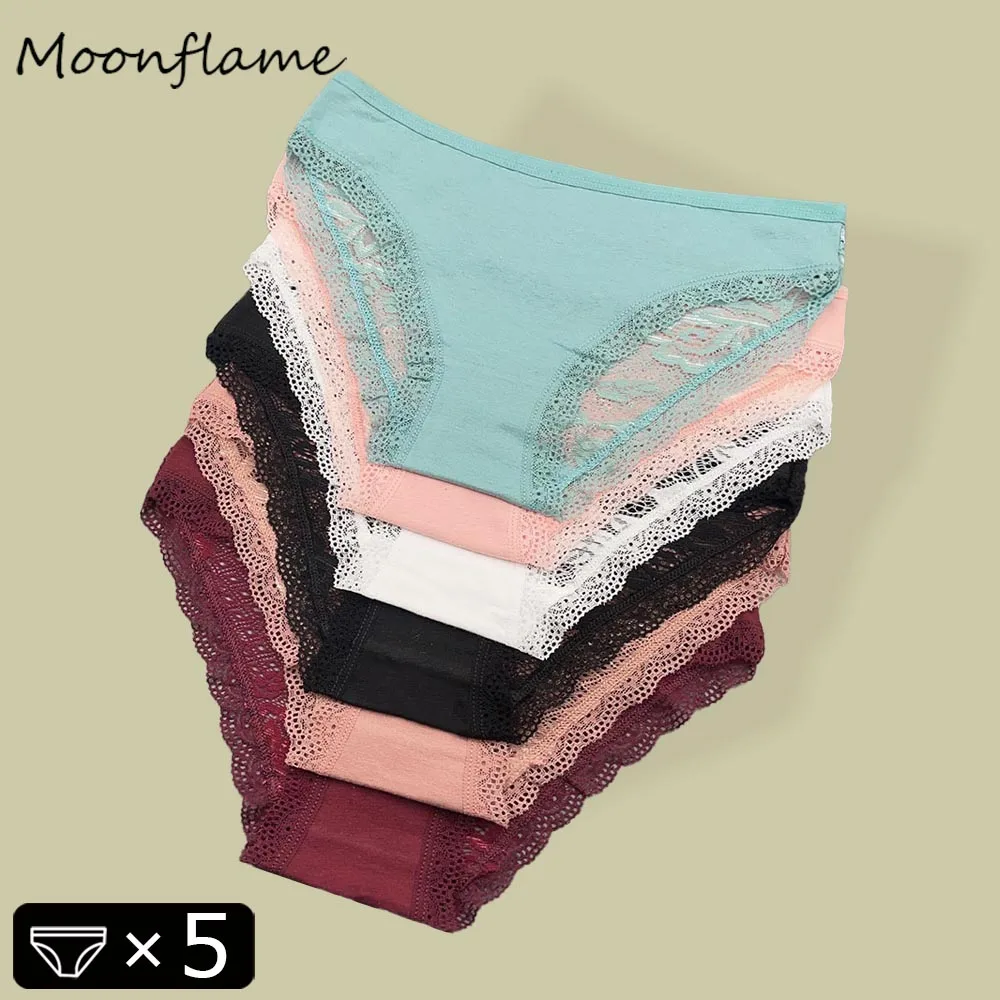

Moonflame 5Pcs New Arrival Briefs Underpants M-XL Ladies Lace Underwear Sexy Women Cotton Panties