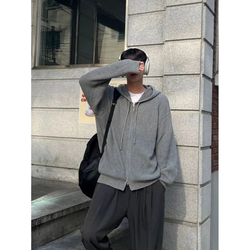 سترة محبوكة بغطاء للرأس للرجال، ملابس خارجية جديدة للخريف والشتاء بسحاب، سترة راقية، بلوزة للزوجين متعددة الاستخدامات