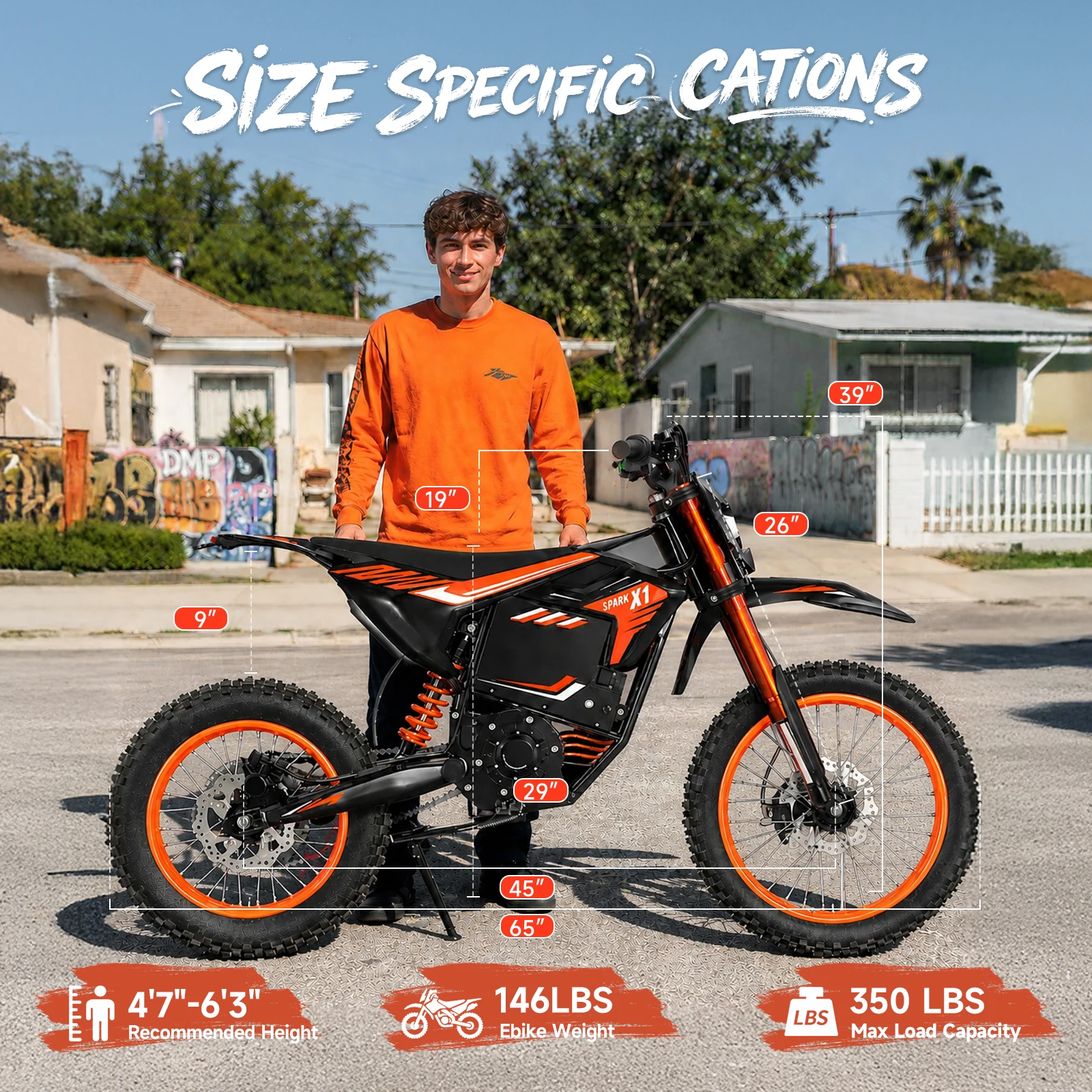 QRONGE X1 Spark L Orange Electric Dirt Bike 4500W Peak Electric Motorcycle 60V 28.8Ah E-Dirt Bike 50MPH 60 Mile Range E-Bike 17"/14"Fat Tire Electric Motorcycle For Mountain Off-Road Adults Teens 1-Year Warranty - view 7