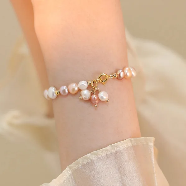 Hohe Qualität Trendy Mischfarbe Natürliche Süßwasser Perle 14K Gold Gefüllt Dame Kurze Perlen Kette Armband Schmuck Günstige Geschenke – Detail 5