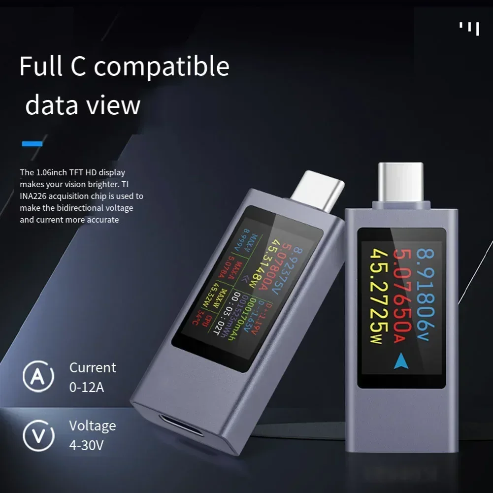 

2 шт., 240 Вт, USB C, тестер, тестер для зарядки телефона, измеритель тока и напряжения KWS-2303C, алюминиевый детектор зарядки мобильного телефона