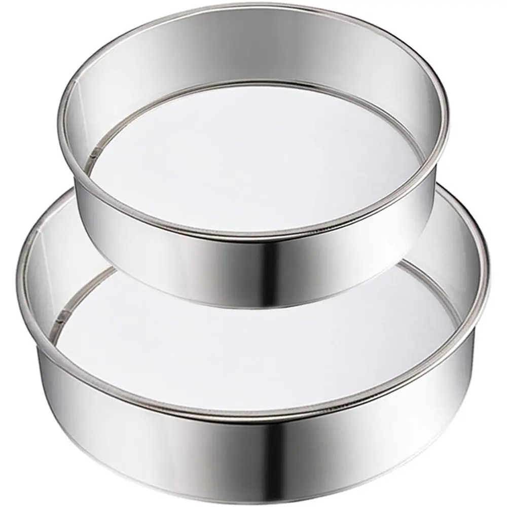2 Pack Stainless Steel Mesh Strainers, Flour Sieve, 60 Mesh Round Sieves for Baking Bread (6-Inch & 8-Inch)