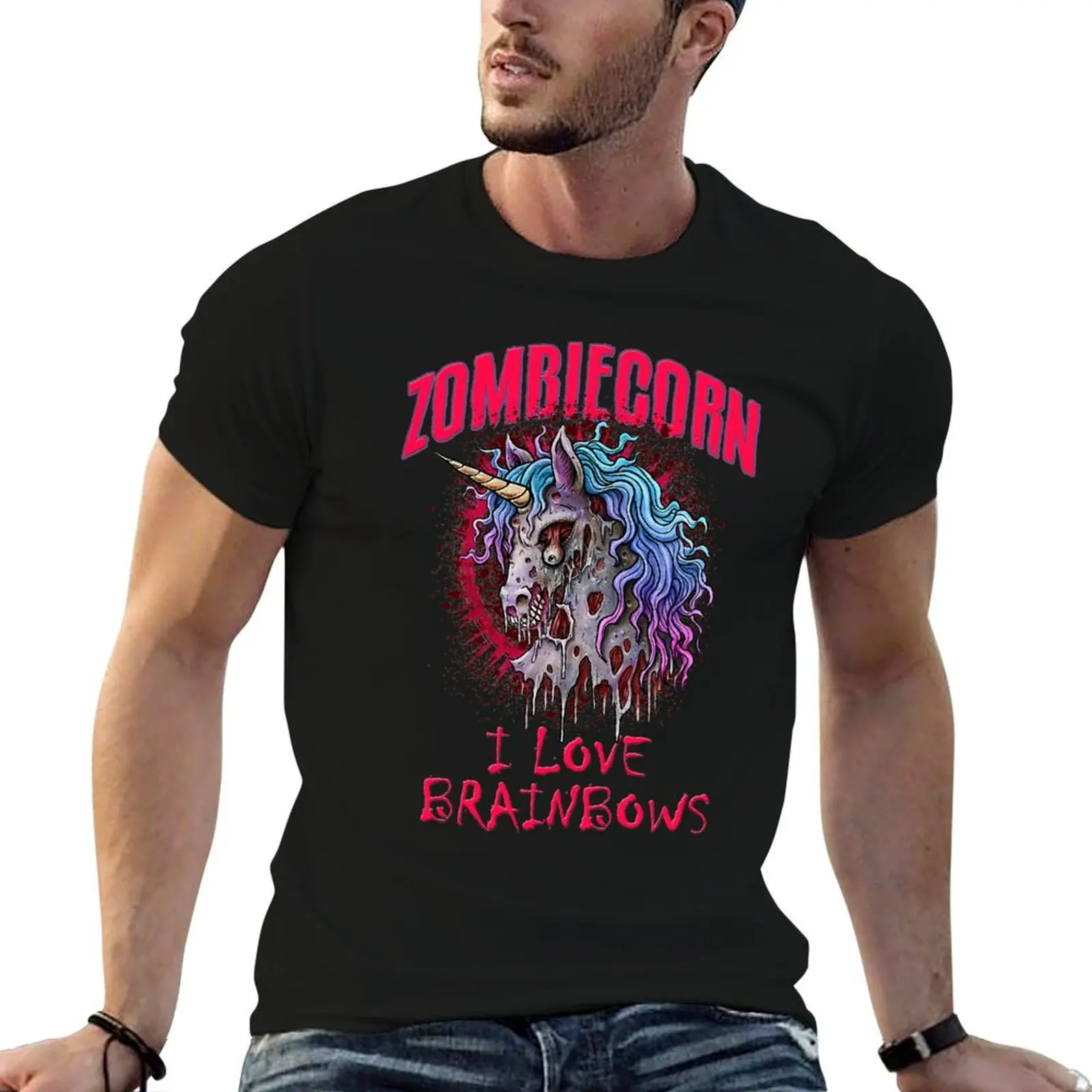 

Zombie Unicorn I Love Brainbows Funny Gothic Goth T-Shirt shirts graphic tee plus size clothes man t shirt men clothing