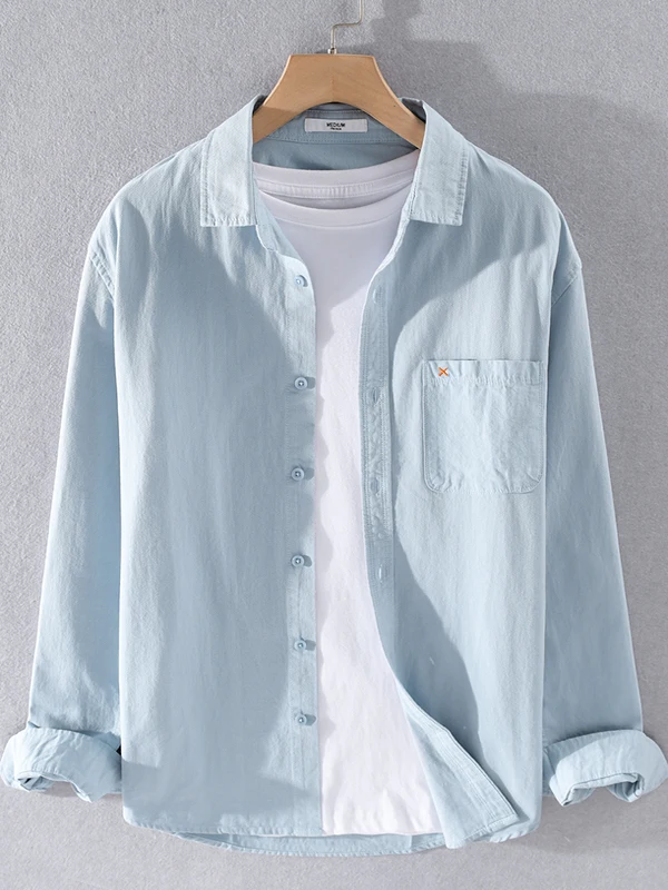 

Casual Long Sve Pure Cotton Men's irt Spring Autumn Loose Fit Youth Faionable Versatile Japanese Sle Button down Coat