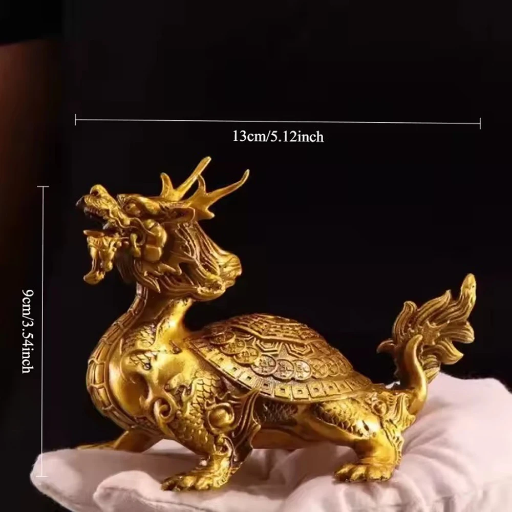Brass Dragon Tortoise Desk Ornament Desktop Decorative Crafts for Feng Shui Wealth & Protection Home Office Artware Decor Statue view 6