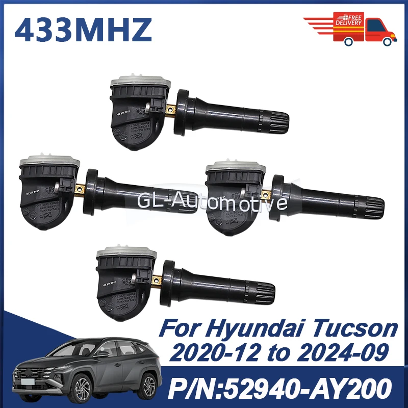4PCS 52940-AY200 433MHZ Reifendrucksensor TPMS Sensor Für Hyundai Tucson 2020-2024 Solaris 2024-2028