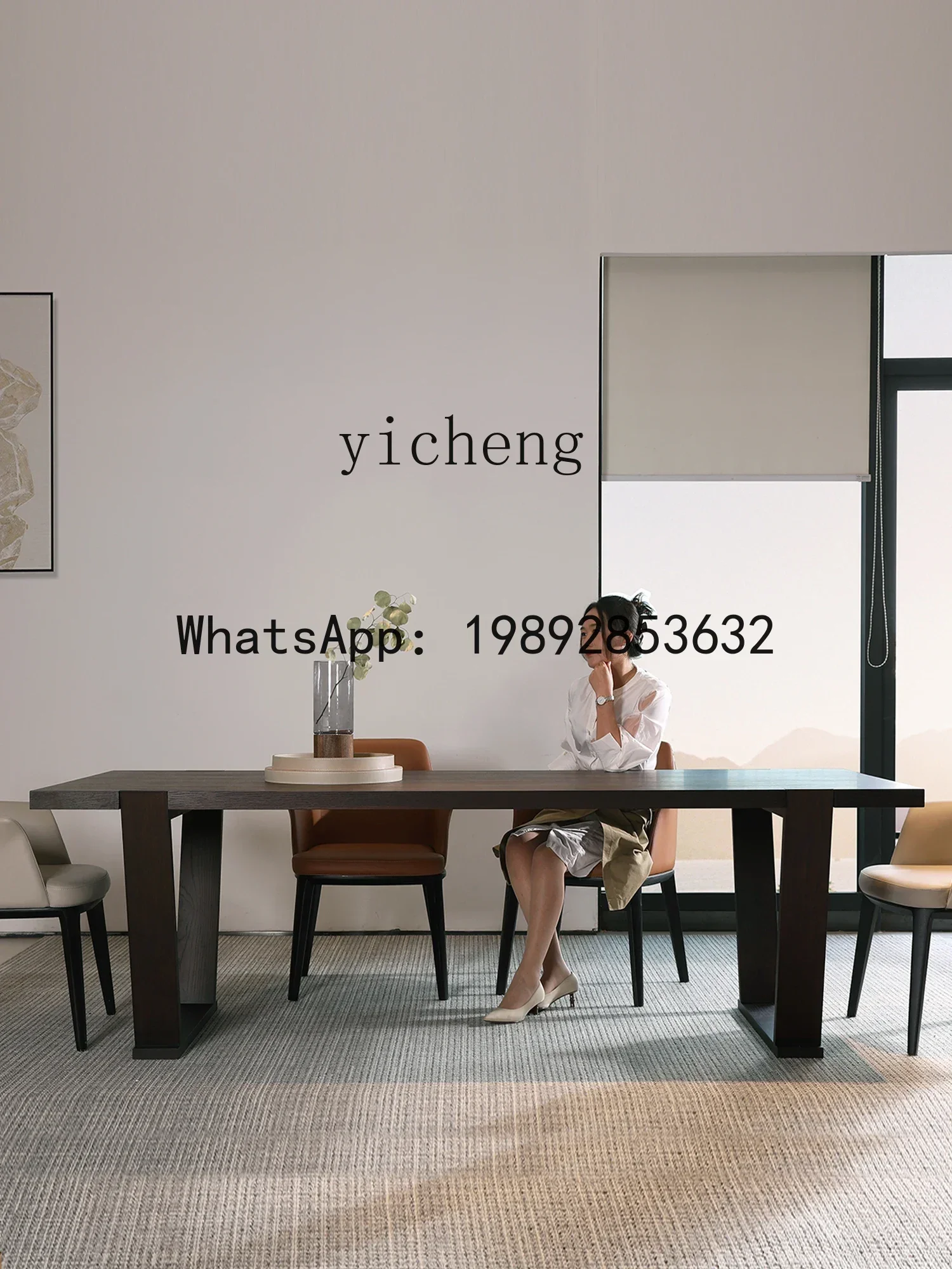 Large Plate Dining Table Italian-Style Light Luxury Solid Wood Negotiation Table and Chair Rectangular Large Dining Table