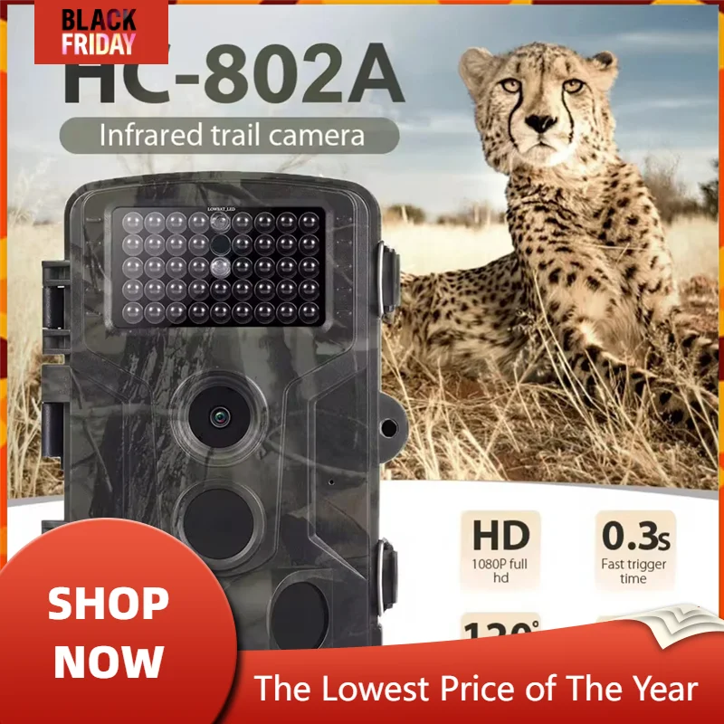 HC-802A Wildlife Trail Outdoor Hunting Camera 24MP 2.7K 0.3s Trigger Night Vision Motion Detection Scouting Photo Traps Track