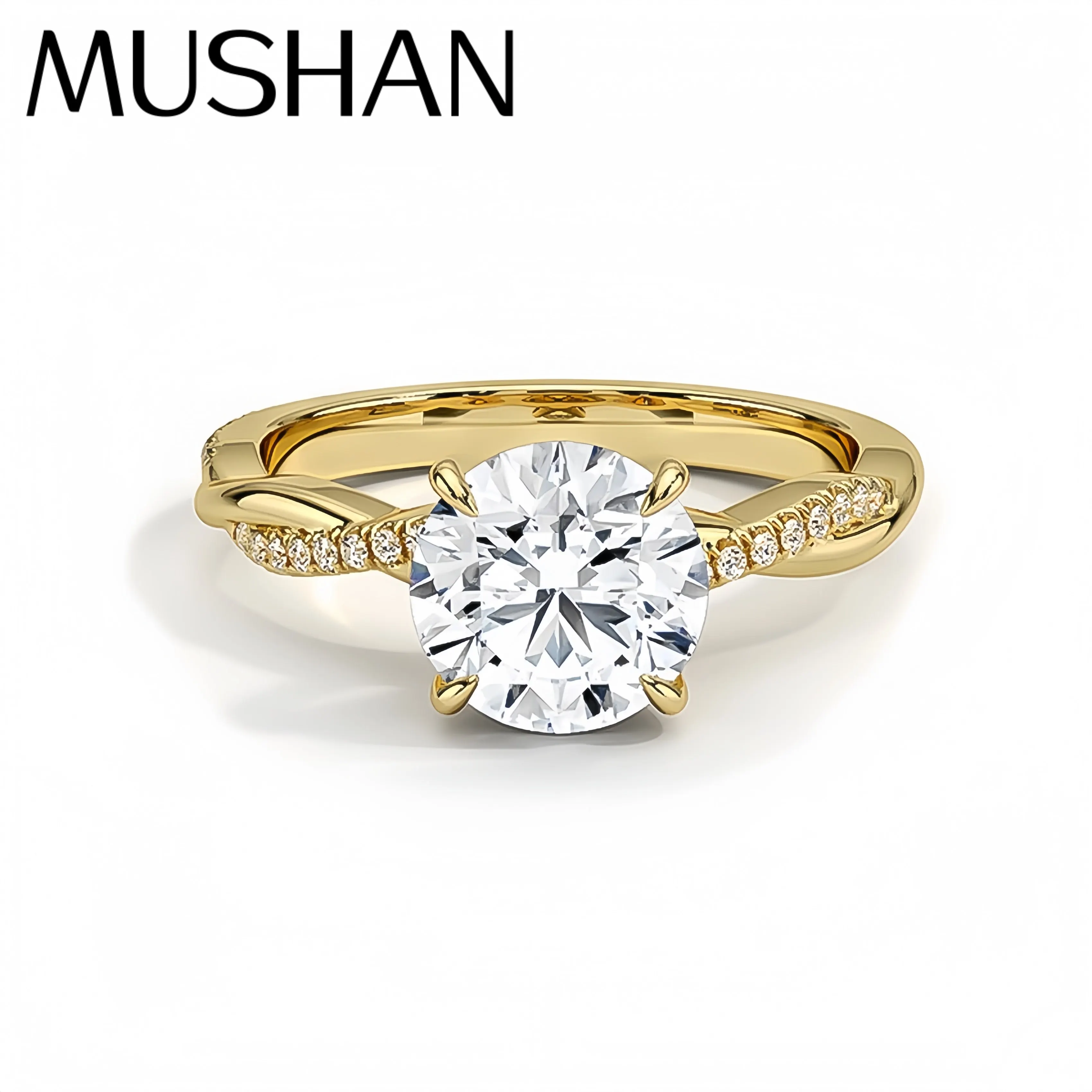 

MuShan Luxury Jewelry 925 Sterling Silver Ring D Color Moissanite Anniversary Ring for Ladies 18K Gold Plated MST Patent Rings