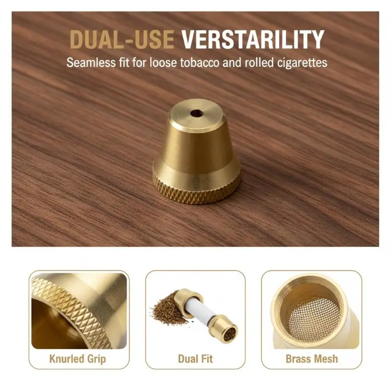 Reusable Brass Handheld Tobacco Filter Small Dual Use Pipe Fit Cigarette Tobacco Home Office  Use