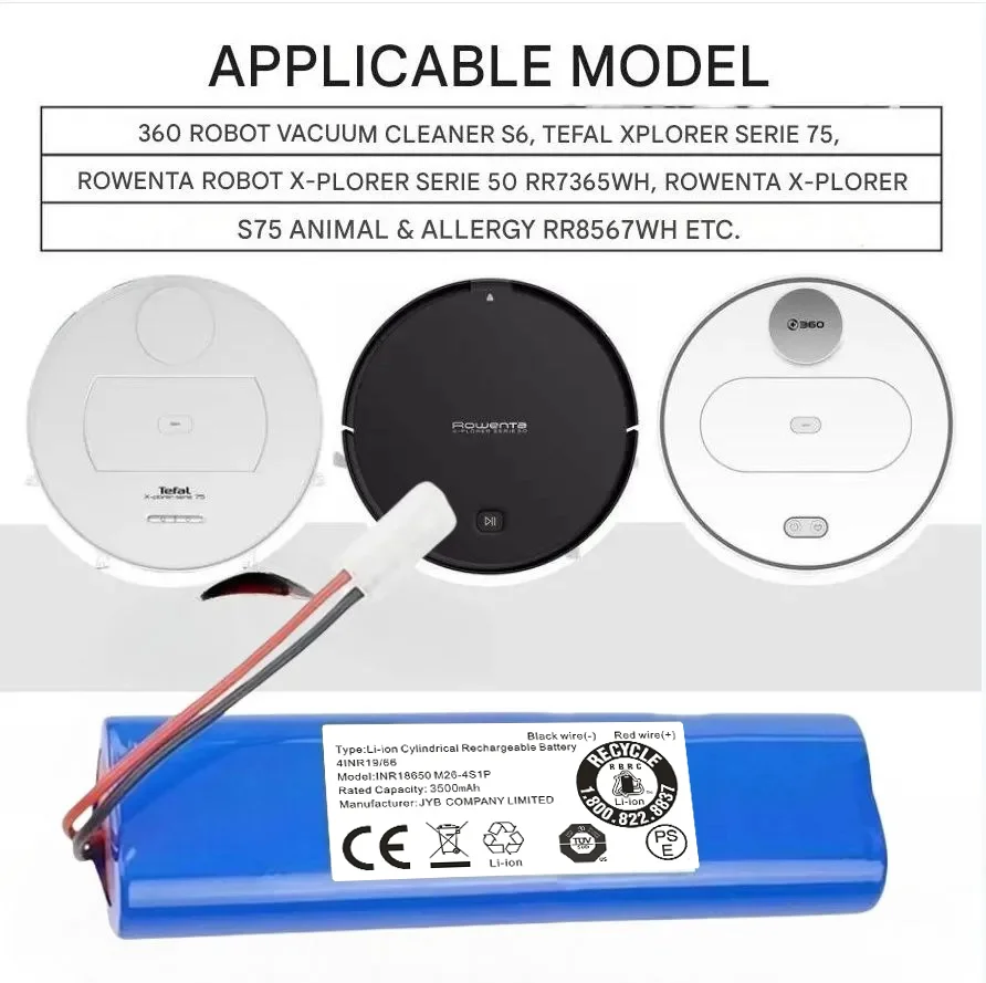 بطارية روبوت 14.8 فولت للمكنسة الكهربائية الروبوتية 360 S6 / Tefal Xplorer Series 75 (RG7675WH، RG7687WH) 3500 مللي أمبير 14.8 فولت / 14.4 فولت (36 S6) #5