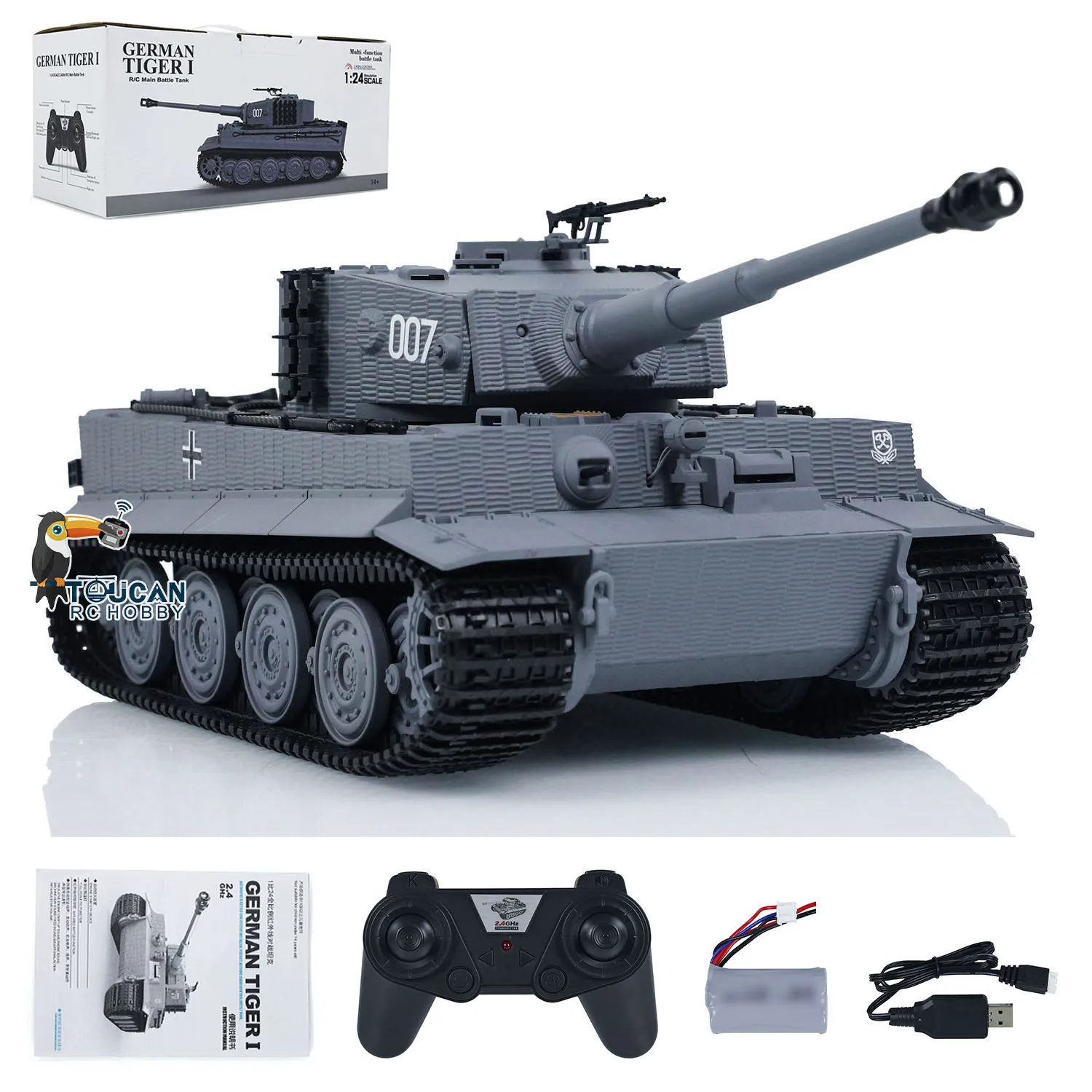 TOUCAN 1/24 Taigen Mini RC Battle Tank Tiger I Remote Control Infrared Combat Military Tanks Mini Cars Vehicle Model TH23571