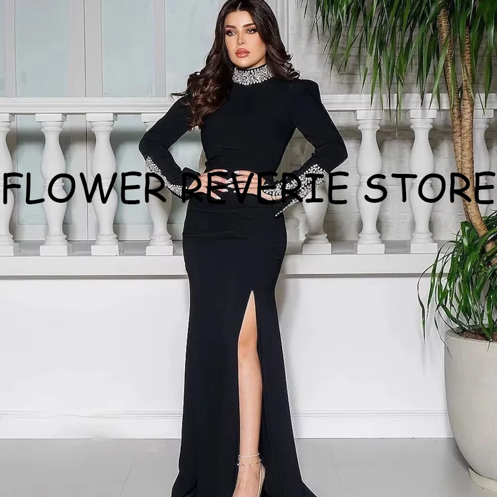 

Customized Exquisite High quality Modern Style Fashion Jersey Sequined Straight High Collar Long Dresses Evening Dresses Retro