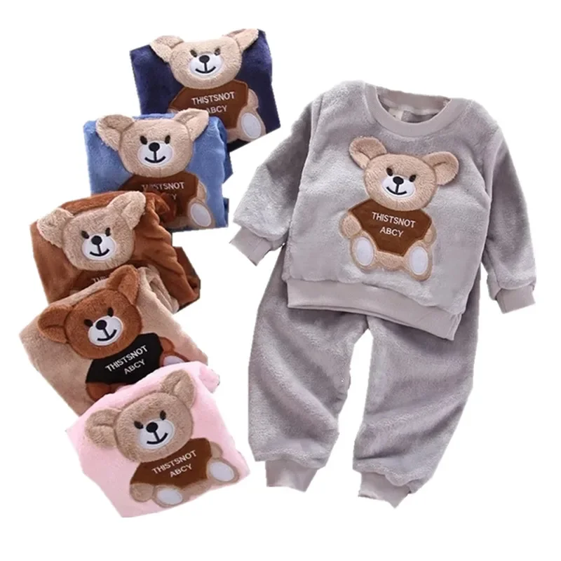 Autumn Winter Flannel Pajamas Newborn Clothes Baby Boy Clothes Set For Girls Clothing Toddler Plush Suit Casual Kids Homewear