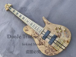 5 String Natural Electric Bass Fode Bass Maple Neck Through Body Brul Maple Top  Abalone Shell Inlay Active passive line