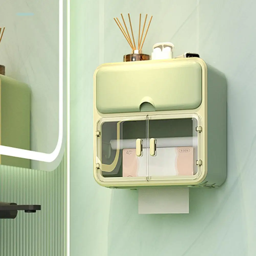 Toilet Paper Holder Roll Paper Organizer Serrated Outlet Adjustable Cross Bar Top Shelf Storage-Drawer Visible Window Punch Free