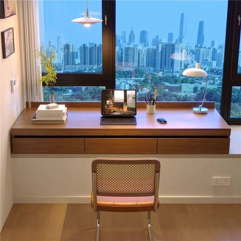 DSA bay window all solid wood desk pull telescopic desktop bedroom window sill study computer desk with drawers locker
