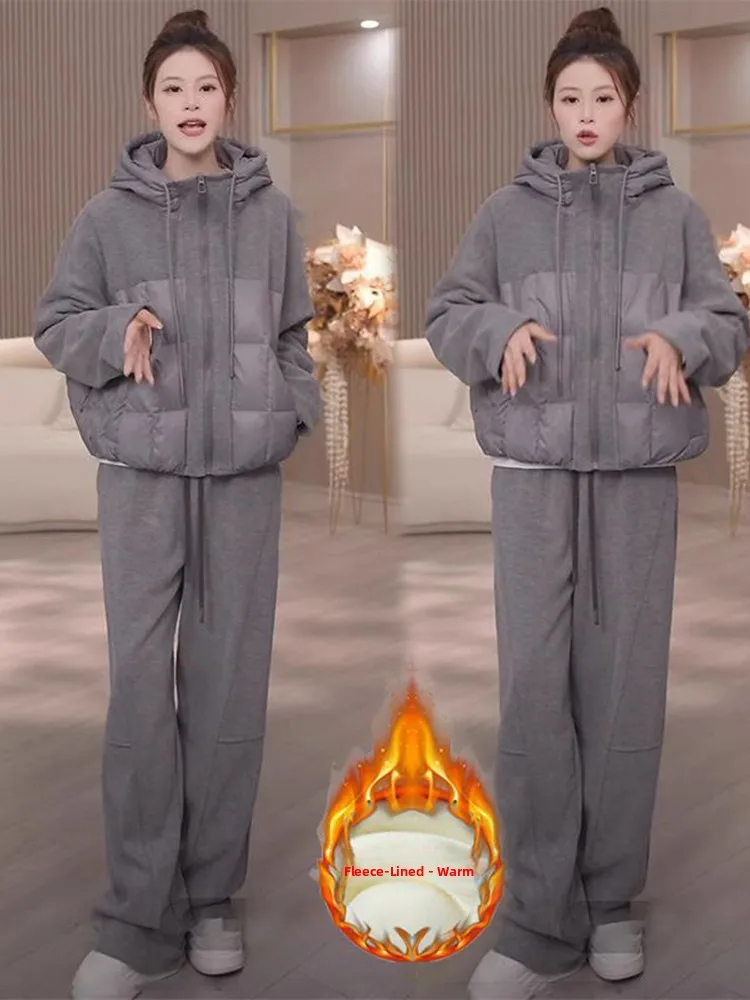 

Winter New Arrival Women's Loose Fit Cotton Jacket And Pants Set Two Pieces Splice Design Sensation Slimming Outerwear