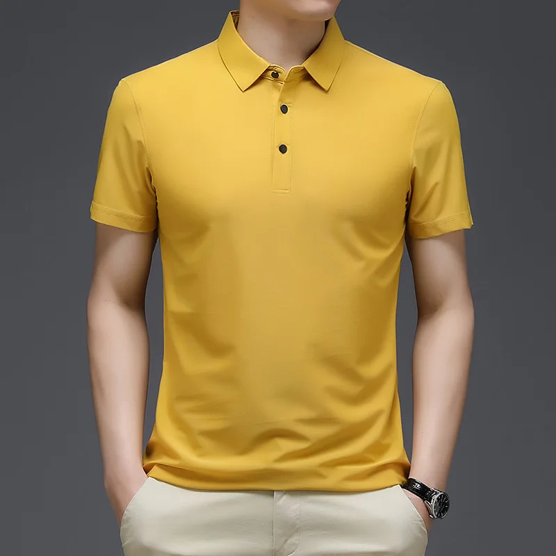 Short-sleeved POLO shirt men's fast dry clothes lead cool on clothes middle-aged men ice silk cotton breathable trend POLO shirt